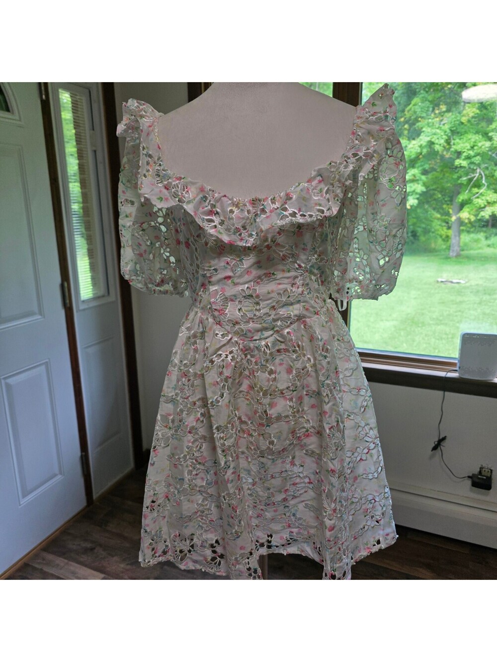 For Love & Lemons Dress Women's Floral Puff Sleeve Eyelet